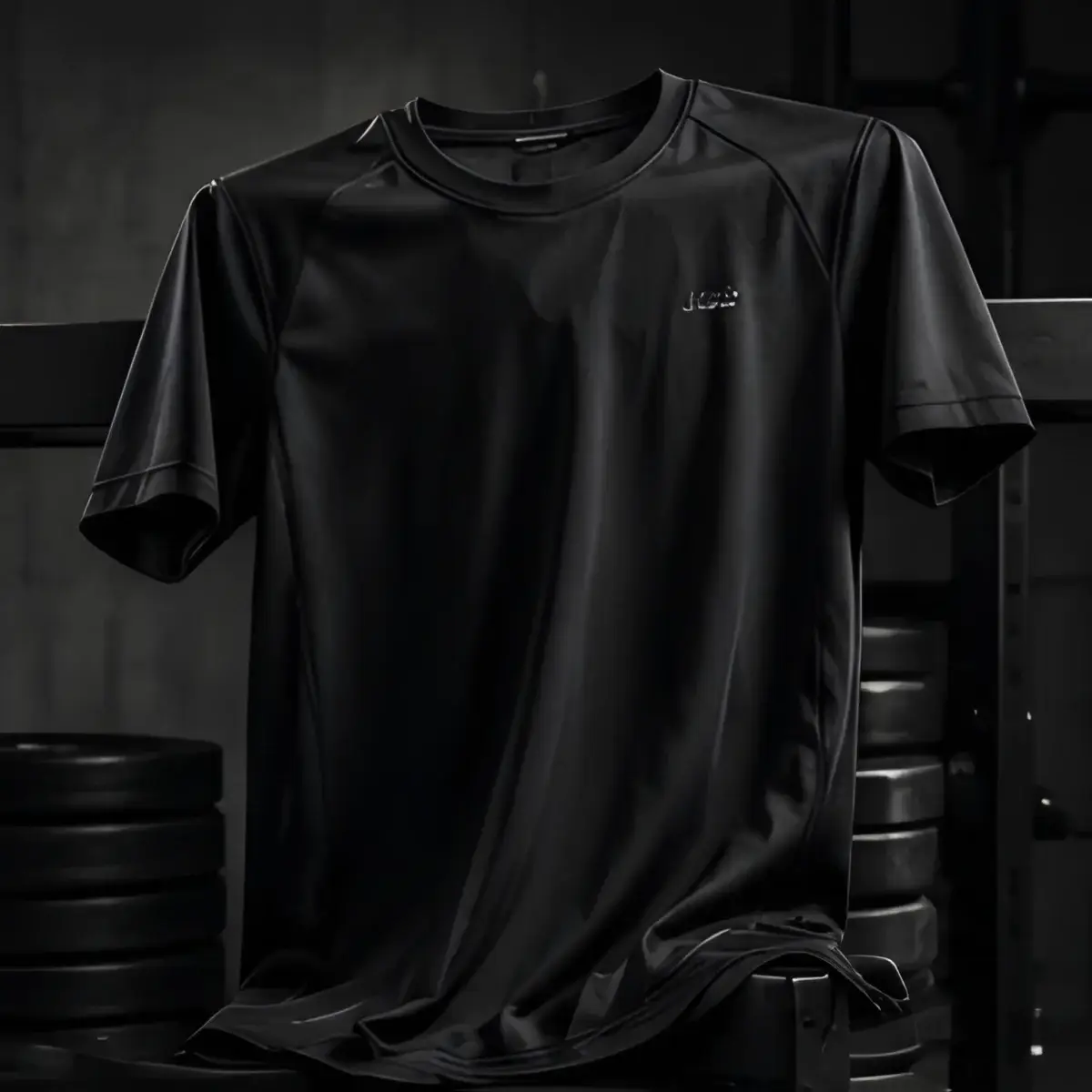 Camiseta de calentamiento negra con logo pequeño en el pecho