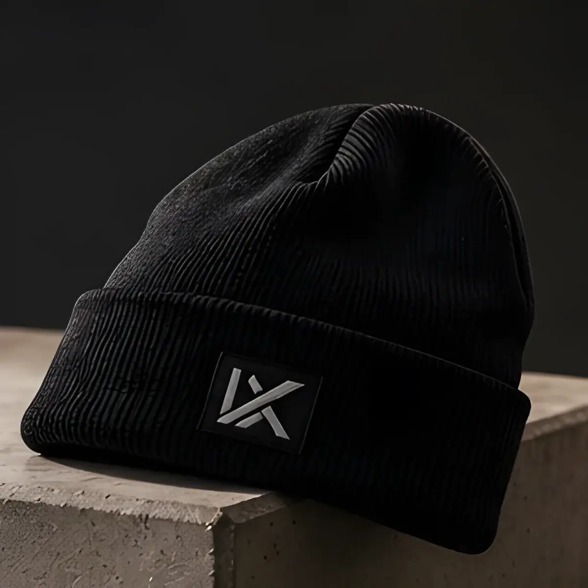 Gorro de punto negro con parche de logo
