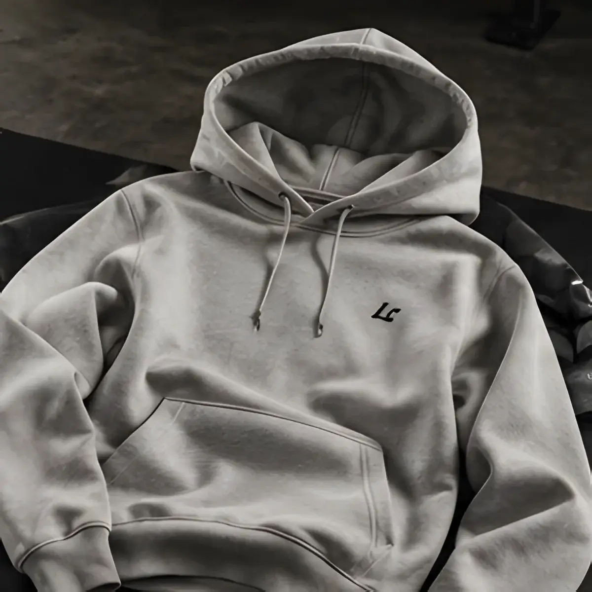 Sudadera gris con capucha y logo bordado